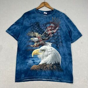 The Mountain Bald Eagle T-Shirt Tie Dye USA Flag Graphic Tee Mens Large VTG 2011